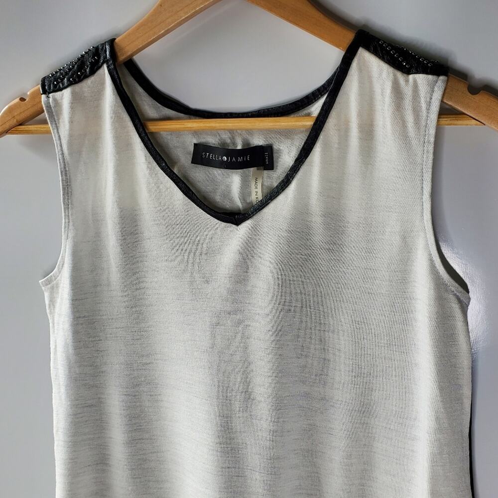 Stella & Jamie paneled leather detail sleeveless top Small Excellent condition